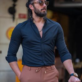 Men's Black Satin Lycra Shirt