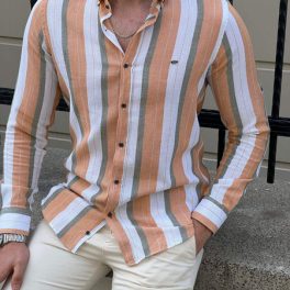 Foldable Sleeve Striped Mustard Shirt