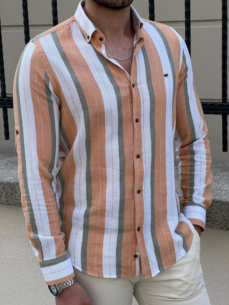 Foldable Sleeve Striped Mustard Shirt - Image 4