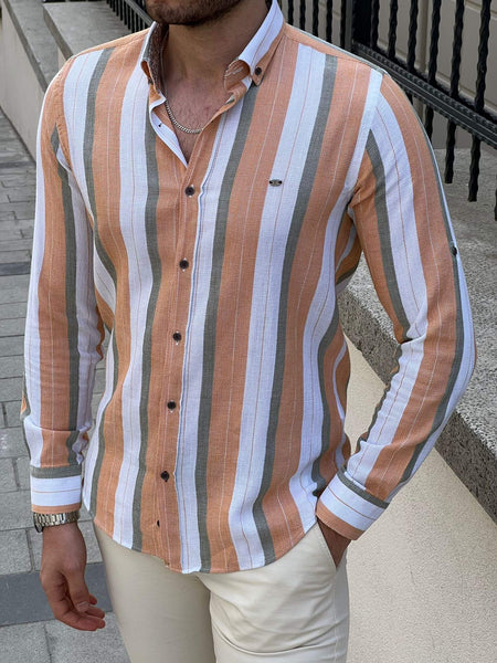Foldable Sleeve Striped Mustard Shirt - Image 5
