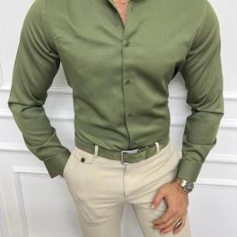 Plaid Khaki Long-Sleeved Shirt
