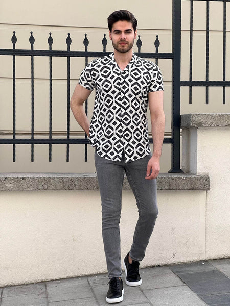 White Patterned Short Sleeve Shirt - Image 2