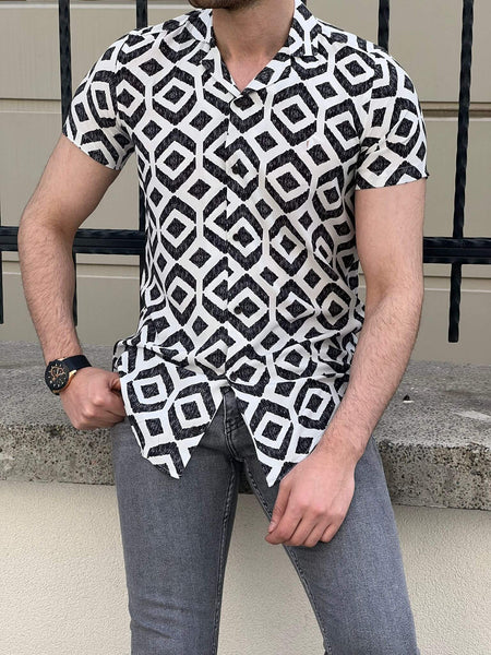 White Patterned Short Sleeve Shirt - Image 5