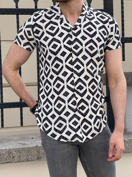 White Patterned Short Sleeve Shirt - Image 3