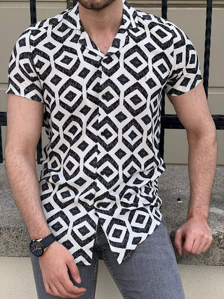 White Patterned Short Sleeve Shirt - Image 4